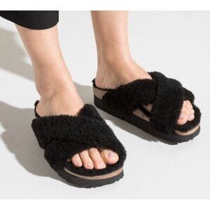 PAPILLIO Daytona Shearling BIRKENSTOCK platform slide sandal NEW Size 36 Black